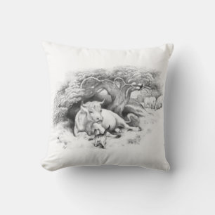 Vintage Cow and Cat Sketch Cushion