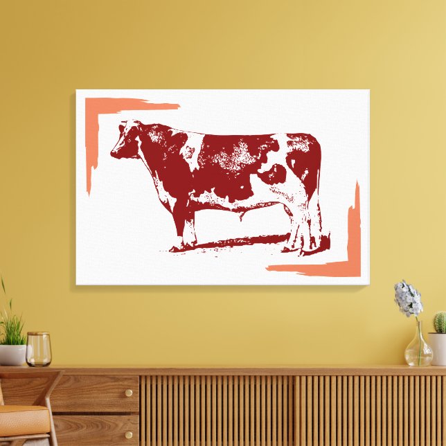 vintage cow canvas print (Insitu(LivingRoom))