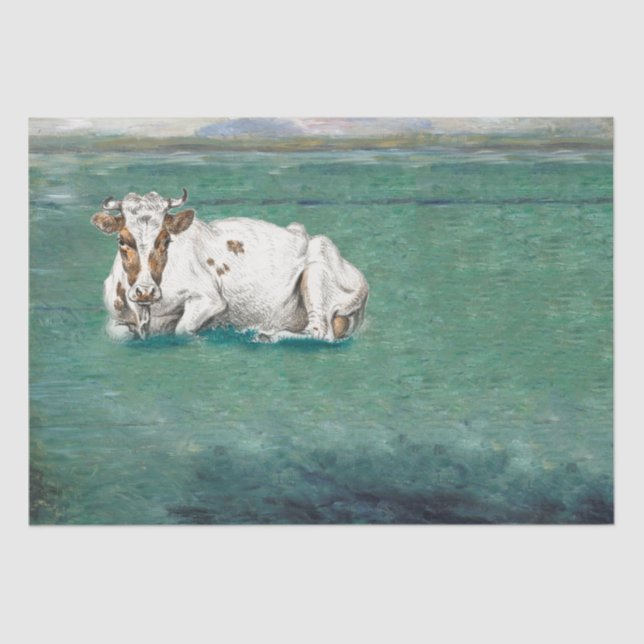 Vintage Cow in Pasture Decoupage Tissue Paper (Front)