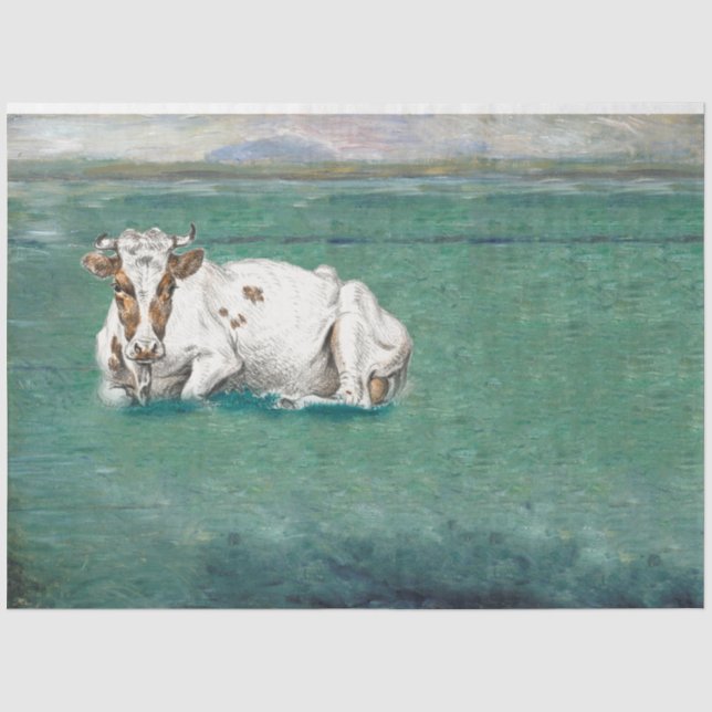 Vintage Cow in Pasture Decoupage Tissue Paper (Front)