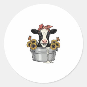 Vintage Cow in Tub Sunflower Butterfly Vector Desi Classic Round Sticker