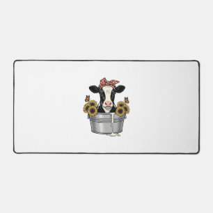 Vintage Cow in Tub Sunflower Butterfly Vector Desi Desk Mat