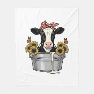 Vintage Cow in Tub Sunflower Butterfly Vector Desi Fleece Blanket