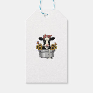Vintage Cow in Tub Sunflower Butterfly Vector Desi Gift Tags