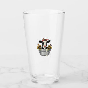 Vintage Cow in Tub Sunflower Butterfly Vector Desi Glass