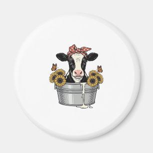 Vintage Cow in Tub Sunflower Butterfly Vector Desi Magnet