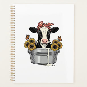 Vintage Cow in Tub Sunflower Butterfly Vector Desi Planner