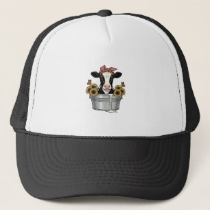 Vintage Cow in Tub Sunflower Butterfly Vector Desi Trucker Hat