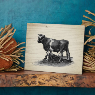 Vintage Cow lllustration Tabletop Plaque