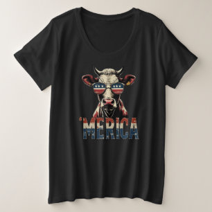 Vintage Cow Merica 4th of july patriotic Plus Size T-Shirt