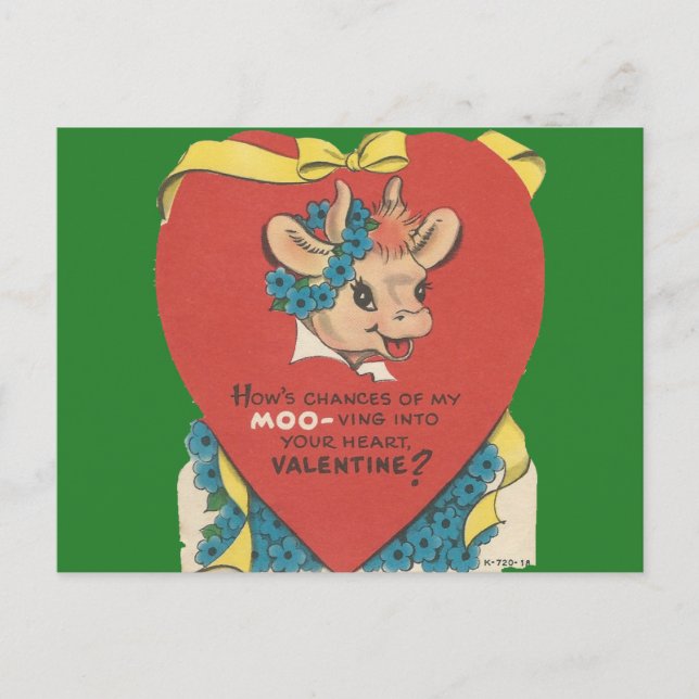Vintage "Cow Moo" Valentine Holiday Postcard (Front)
