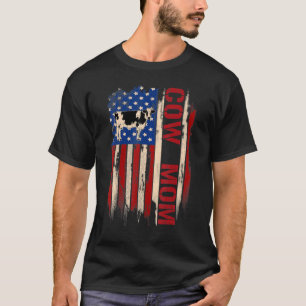 Vintage Cow Mum American Usa Flag Farmingfarmer T-Shirt