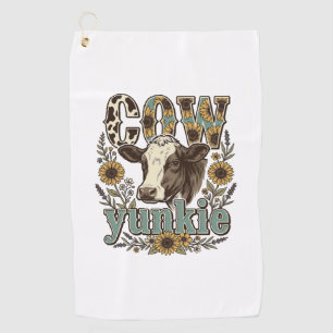 Vintage Cow Yunkie Sunflower Farmhouse Design_1 Golf Towel