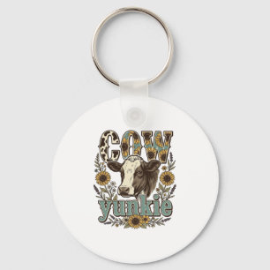 Vintage Cow Yunkie Sunflower Farmhouse Design_1 Key Ring