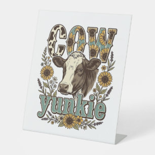 Vintage Cow Yunkie Sunflower Farmhouse Design_1 Pedestal Sign