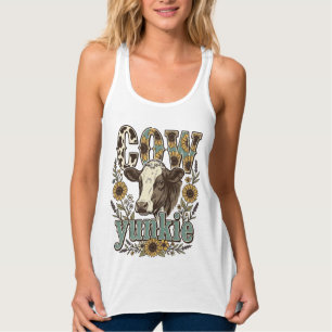 Vintage Cow Yunkie Sunflower Farmhouse Design_1 Singlet