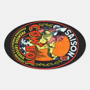 Vintage Cowboy Ale Oval Sticker