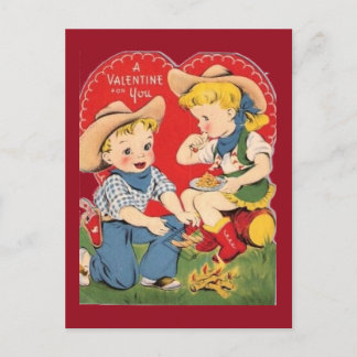 Vintage Cowboy and Cowgirl 1950's Valentine Postcard