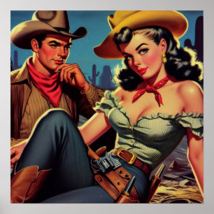 Vintage Cowboy and Cowgirl Poster