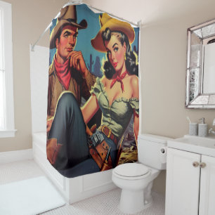Vintage Cowboy and Cowgirl Shower Curtain