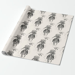 Vintage Cowboy and Horse Illustration Wrapping Paper