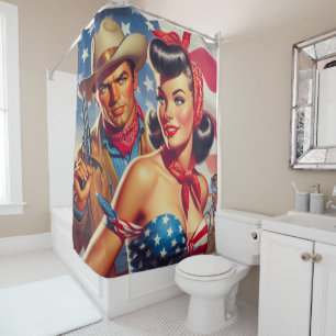 Vintage Cowboy and Pin Up Shower Curtain