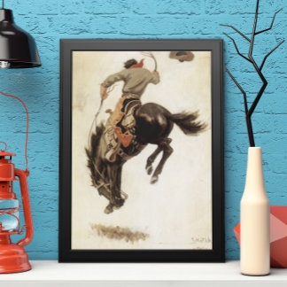 Vintage Cowboy, Bronco Buster Study by NC Wyeth Poster