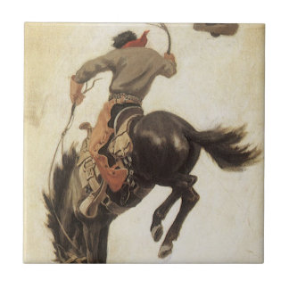Vintage Cowboy, Bronco Buster Study by NC Wyeth Tile
