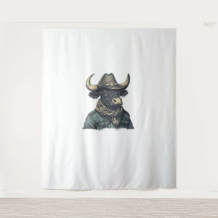 Vintage Cowboy Bull Rodeo Moooch Obliged Pardner W Tapestry
