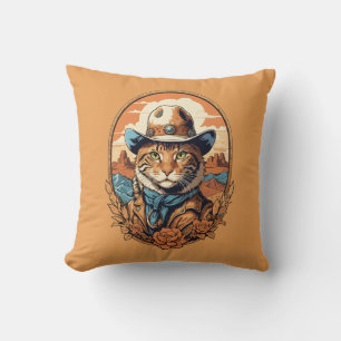 Vintage Cowboy Cat Design Cushion