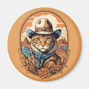 Vintage Cowboy Cat Design Magnet