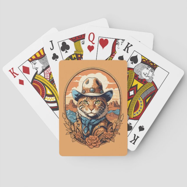 Vintage Cowboy Cat Design Playing Cards (Back)
