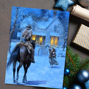 Vintage Cowboy Christmas Holiday Postcard