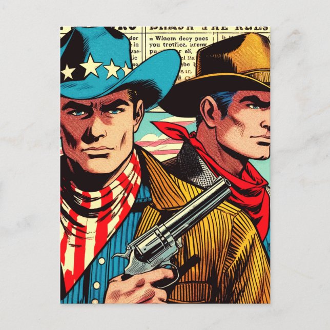 Vintage Cowboy Comics Postcard (Front)