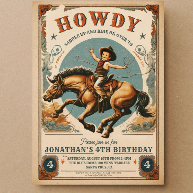 Vintage Cowboy Country Western  Birthday  Invitation (Creator Uploaded)