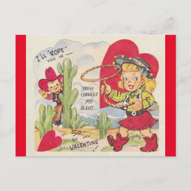 Vintage Cowboy & Cowgirl 1950s Valentine Postcard (Front)