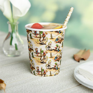 Vintage Cowboy Cowgirl Country Kids Pony Cactus Co Paper Cups