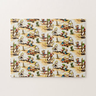 Vintage Cowboy Cowgirl Country Kids Pony Cactus Jigsaw Puzzle