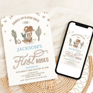 Vintage Cowboy First Rodeo 1st Birthday Invitation