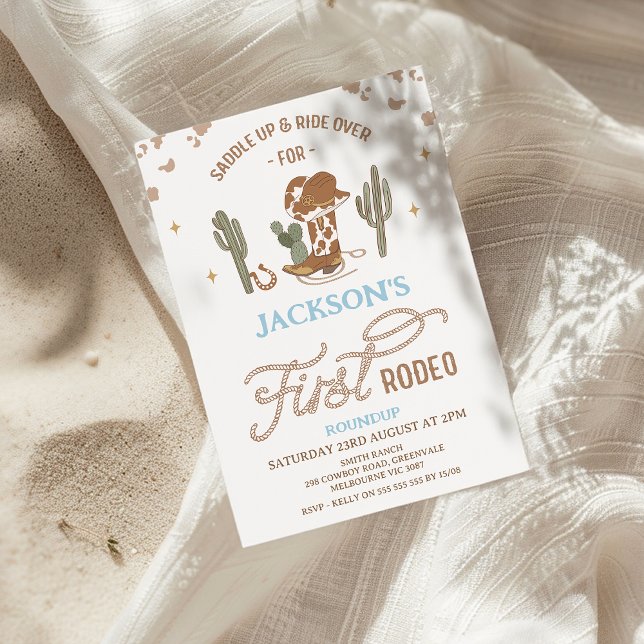 Vintage Cowboy First Rodeo 1st Birthday Invitation (Boys First Rodeo 1st Birthday Invitation, Cowboy 1st Birthday Invitation Boy, Western Wild West )