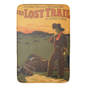 Vintage Cowboy & Horse Sunset Western Wall Art Bath Mat