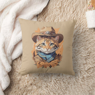 Vintage Cowboy Kitten Design Cushion