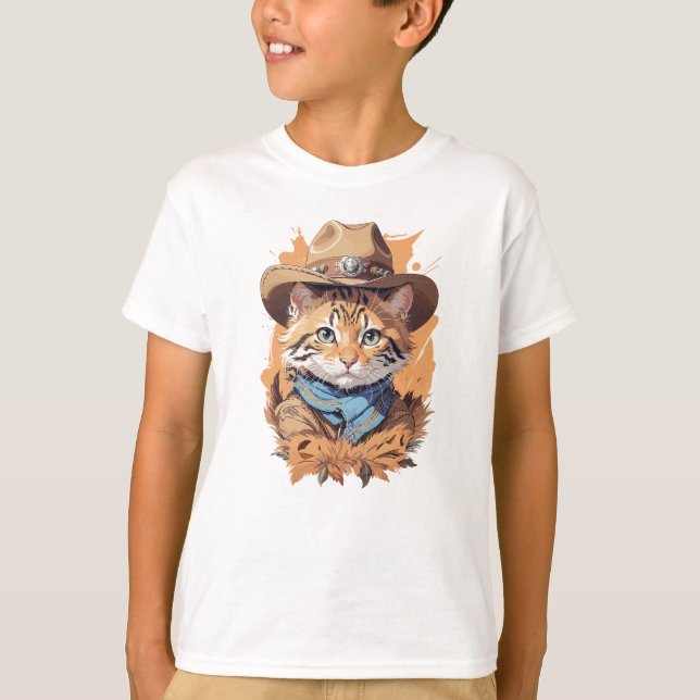 Vintage Cowboy Kitten Design T-Shirt (Front)
