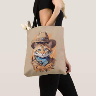 Vintage Cowboy Kitten Design Tote Bag