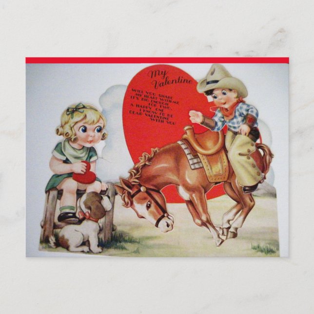 Vintage Cowboy on Bucking Bronco Valentine Postcard (Front)