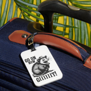 Vintage Cowboy Opossum Go On Now Git Western  Luggage Tag