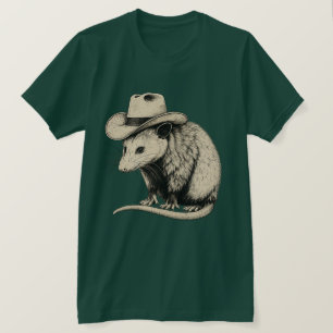 Vintage Cowboy Opossum Western Illustration T-Shirt