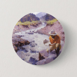 Vintage Cowboy, Panning Gold, Wyoming by Leigh 6 Cm Round Badge
