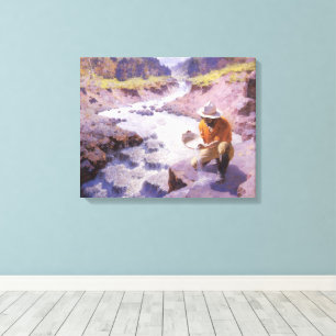 Vintage Cowboy, Panning Gold, Wyoming by Leigh Canvas Print