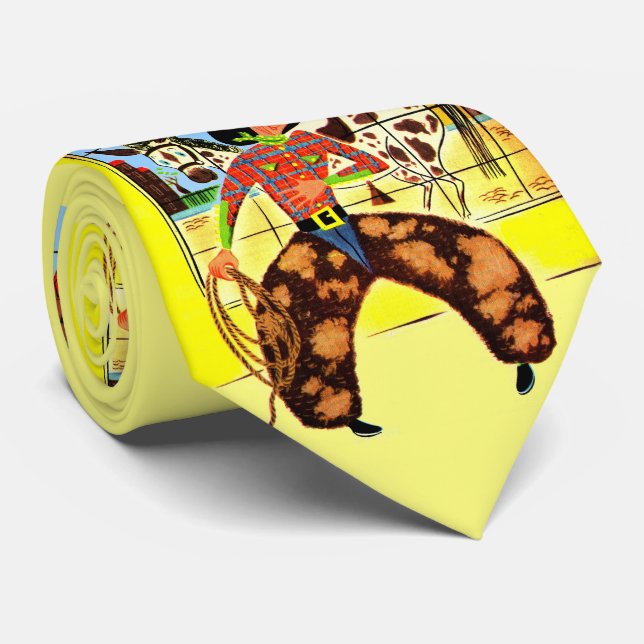 vintage cowboy print  tie (Rolled)
